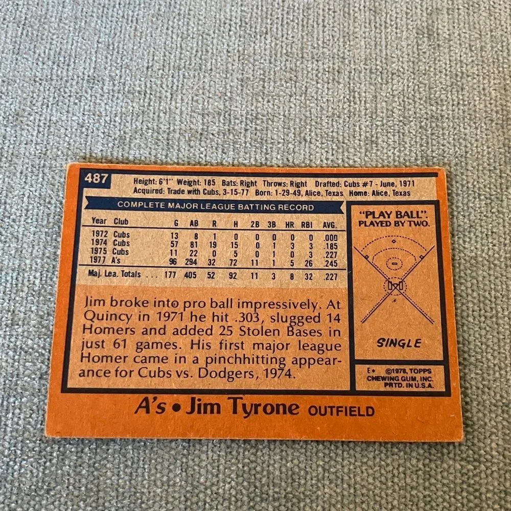 1978 Topps Oakland A's Baseball Card Trading Card